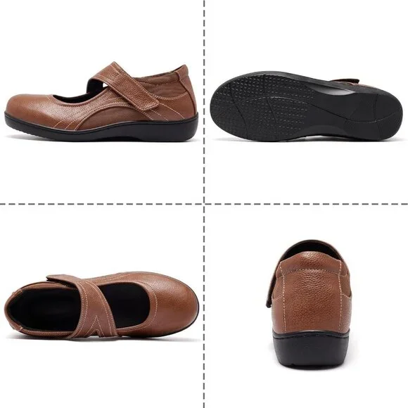 Women's Leather Mary Jane Flats Casual Dress Shoes Lightweight Size 8 - Picture 2 of 6